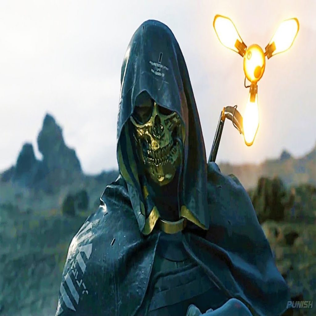 The trademark gold mask of Troy Baker in the Death Stranding