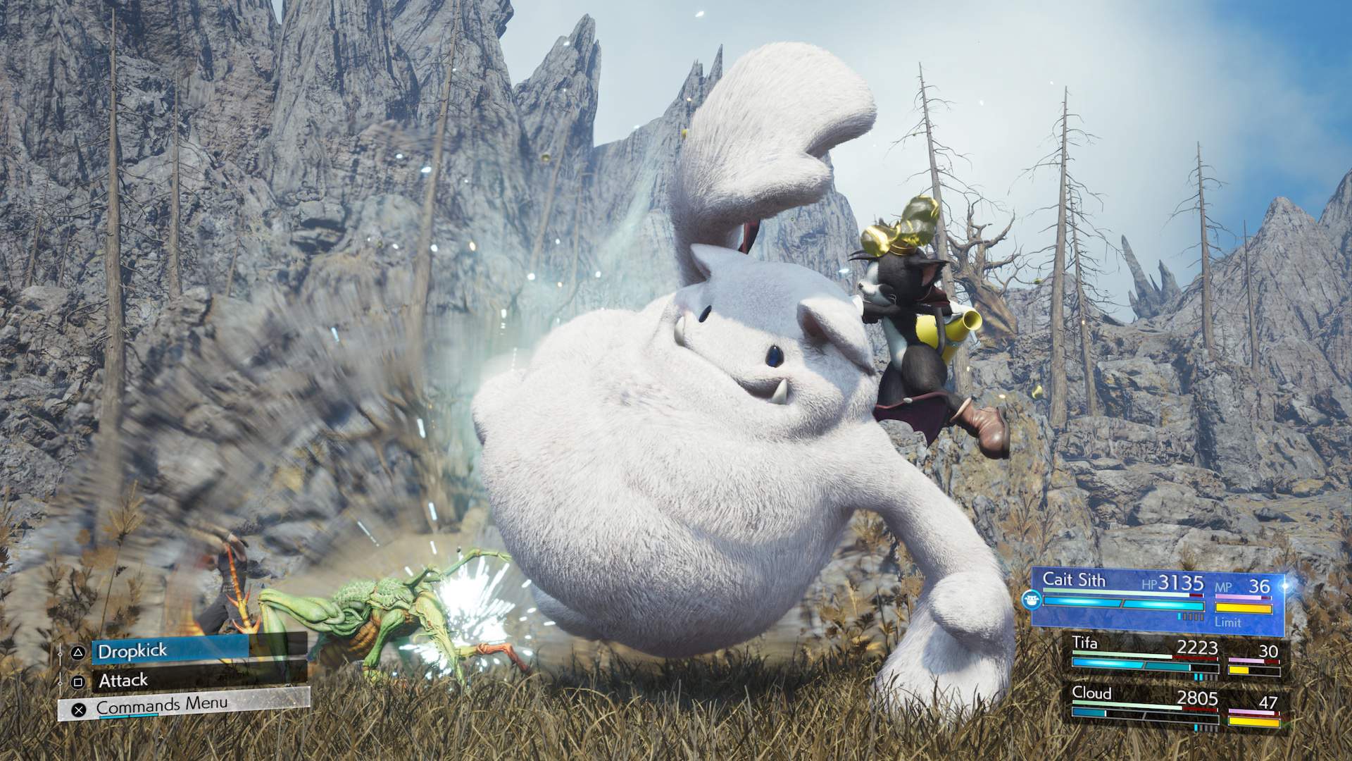 Cait Sith and moogle in combat
